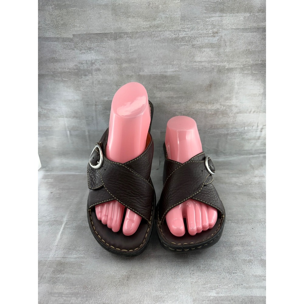 Born Women Dark Brown Leather Buckle Wedge Slide Sandals W6725 Size US 10 EU 42